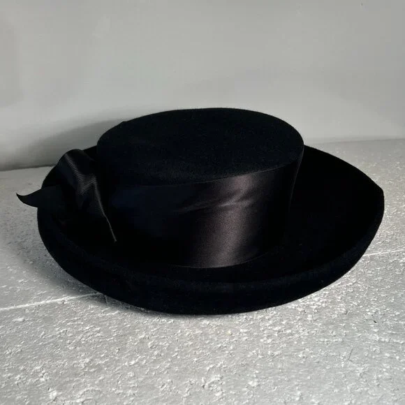 Eric Javits Vintage Wool Hat Satin Bow Old Money Quiet Luxury Cottage Prairie - Picture 4 of 7
